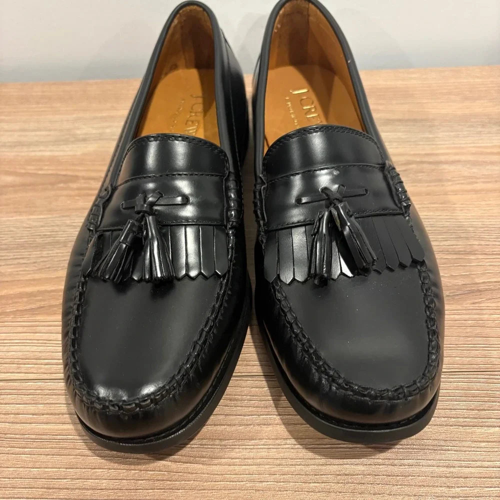J.Crew Classic Tassel Kiltie Loafers Mens Black size 11 Leather Slip On Shoes